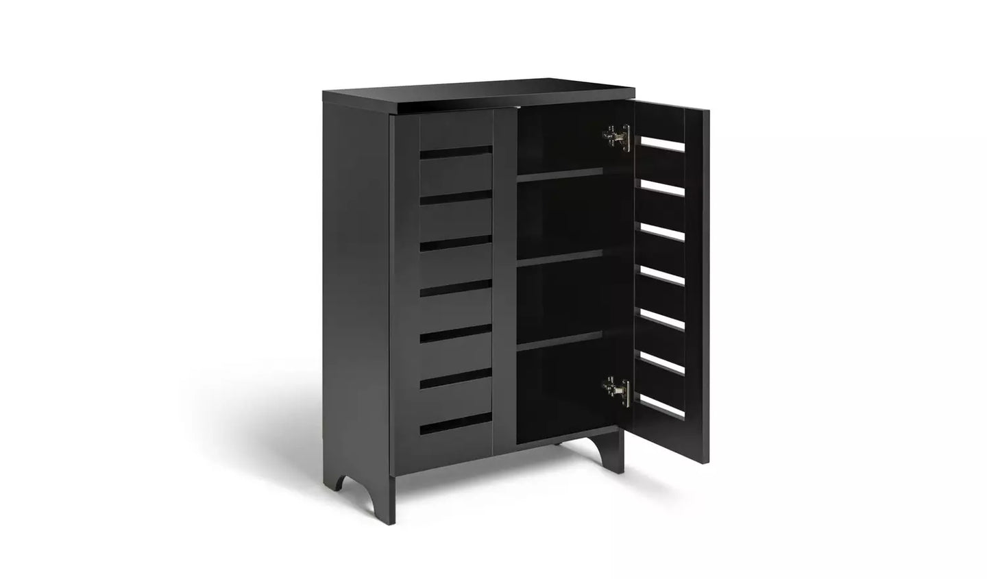 Assembled Slatted Shoe Cabinet - Black